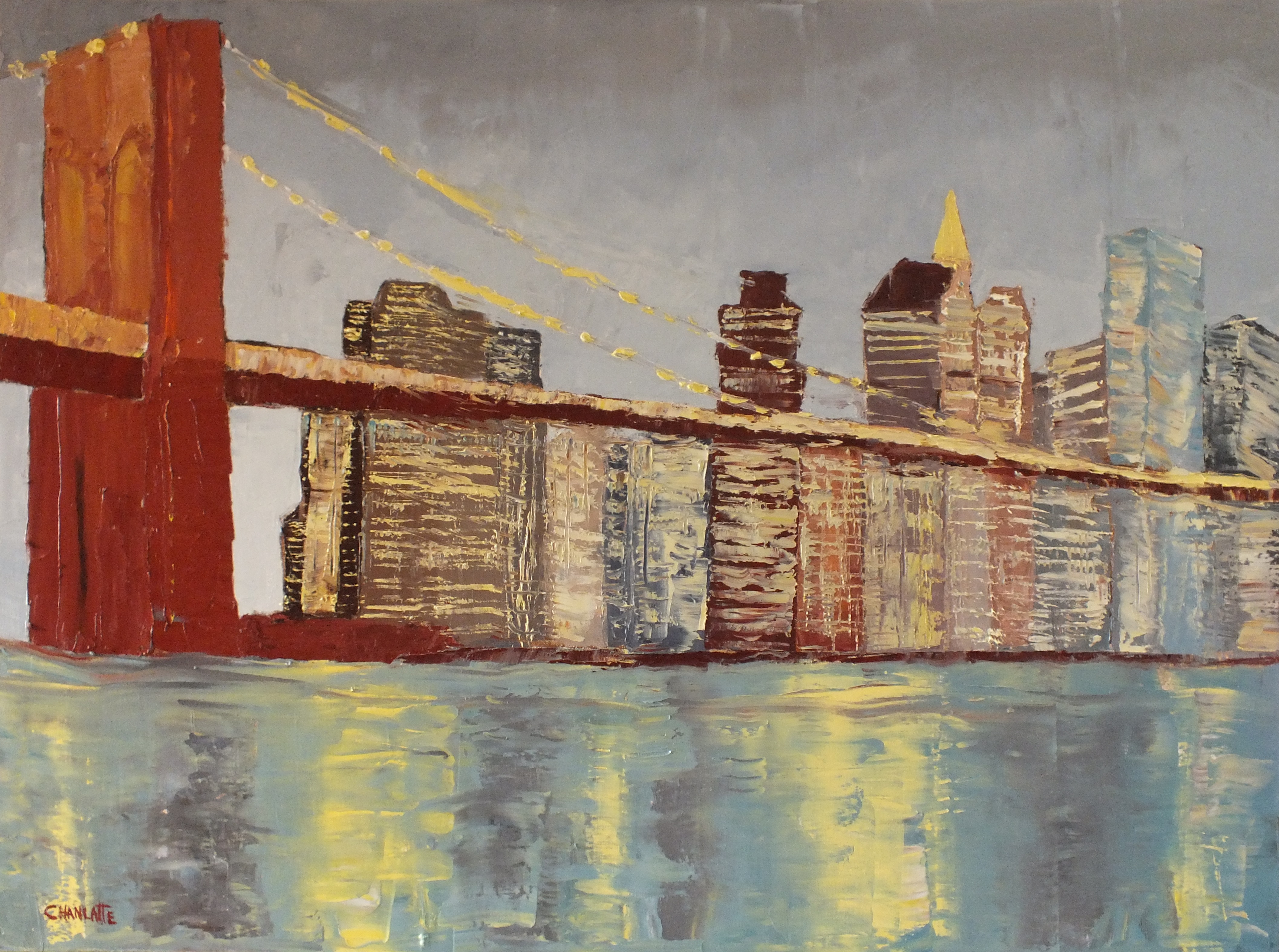 4229x3147 Marino Chanlatte Artwork Brooklyn Bridge Lights Original - Brooklyn Painting