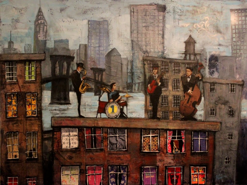 1024x767 The Art Of Ryan Evans Brooklyn Blues, New Mixed Media Painting - Brooklyn Painting