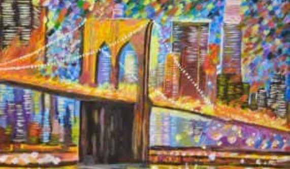 571x333 Wine And Art Painting Brooklyn Bridge - Brooklyn Painting