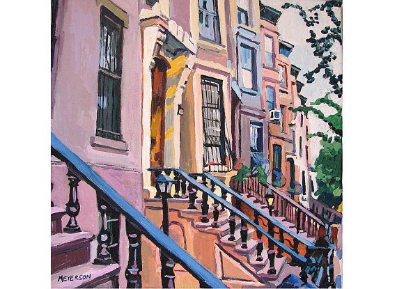 570x415 Brooklyn Painting Architecture Print Brooklyn Brownstones - Brooklyn Painting