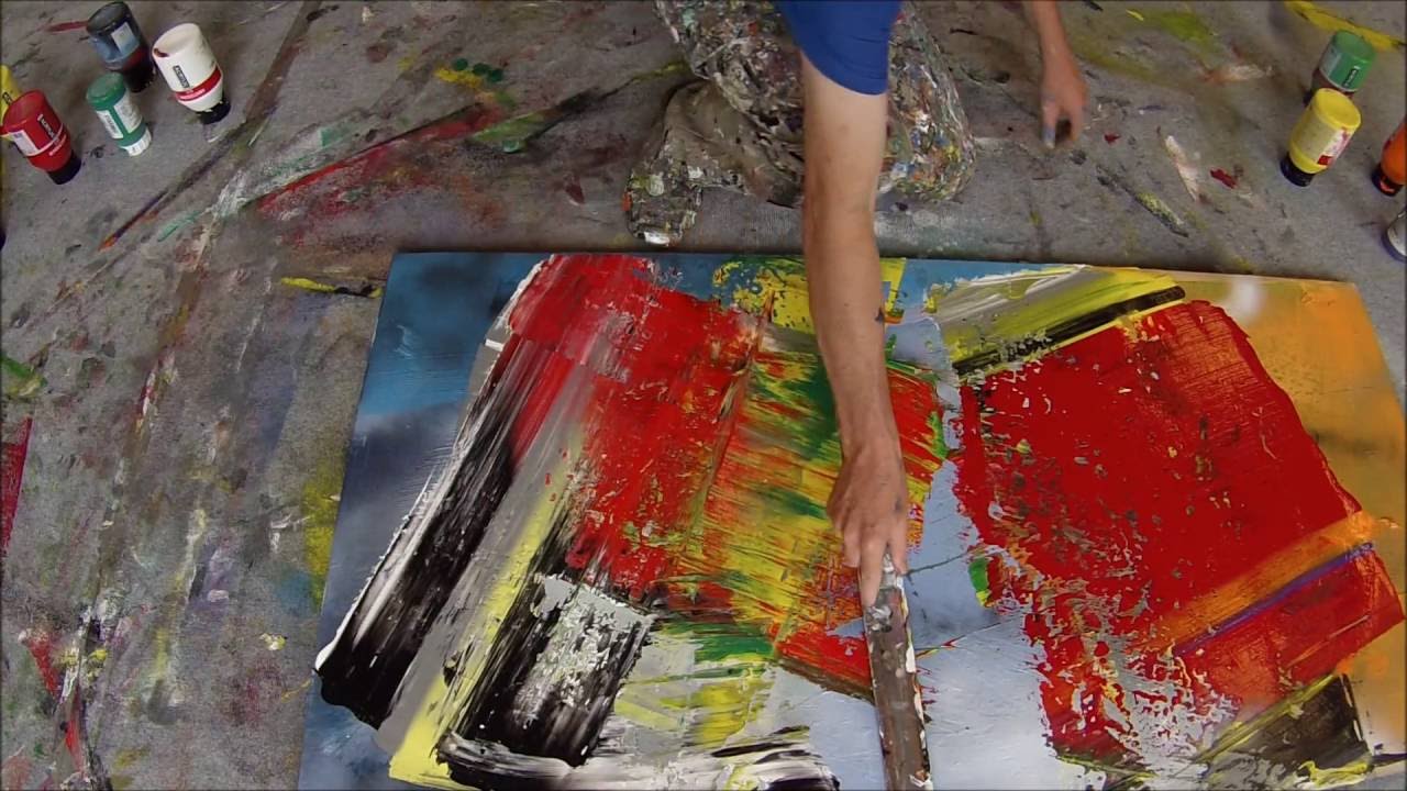1280x720 Learn To Paint Abstract Painting With Broom, Squeegee And Scrapers - Broom Painting