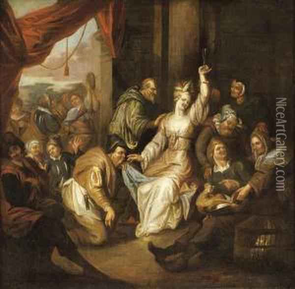 600x588 Brothel Scene With Figures Making Merry Together With Figures - Brothel Painting