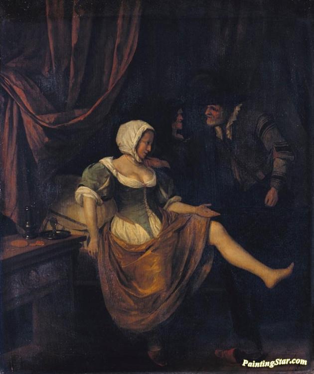 630x750 Scene In A Brothel With An Old Man Giving Money To A Girl Artwork - Brothel Painting