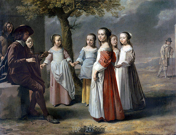 600x460 The Dancing Lesson Le Nain Brothers Painting Reproduction - Brothers Painting