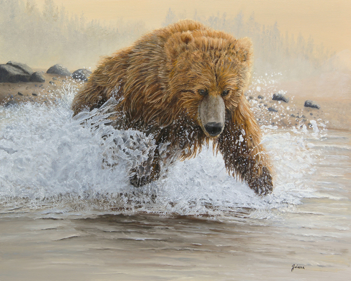 705x564 Grizzly Bear Paintings Breakfast At Sunrise By Wildlifenature - Brown Bear Painting