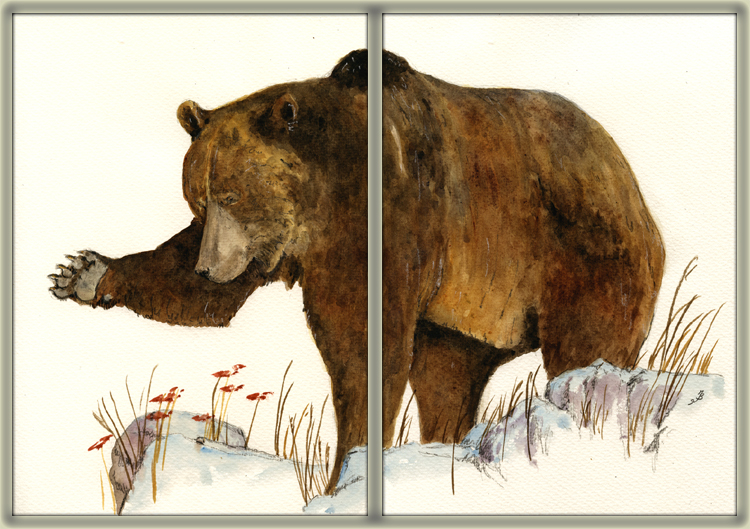 750x529 San Martin Arts Crafts Large Grizzly Brown Bear Watercolor. - Brown Bear Painting