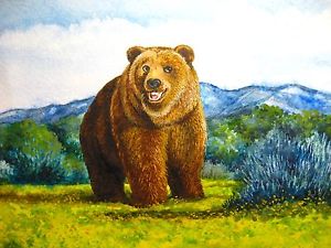 300x225 Watercolor Painting Brown Bear Wildlife Mountains Forest Nature - Brown Bear Painting