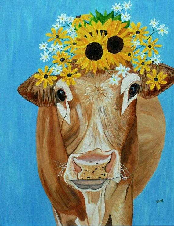 570x741 Cow 4 On The Way Home Brown Cow Art 22x28 Original Cow Paintings - Brown Cow Painting