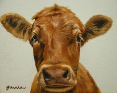 236x188 Cow Painting Original Large 24x36x2 Canvas By Chatterboxart - Brown Cow Painting