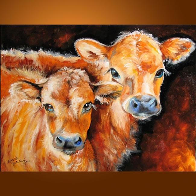 650x650 Little Brown Cows - Brown Cow Painting