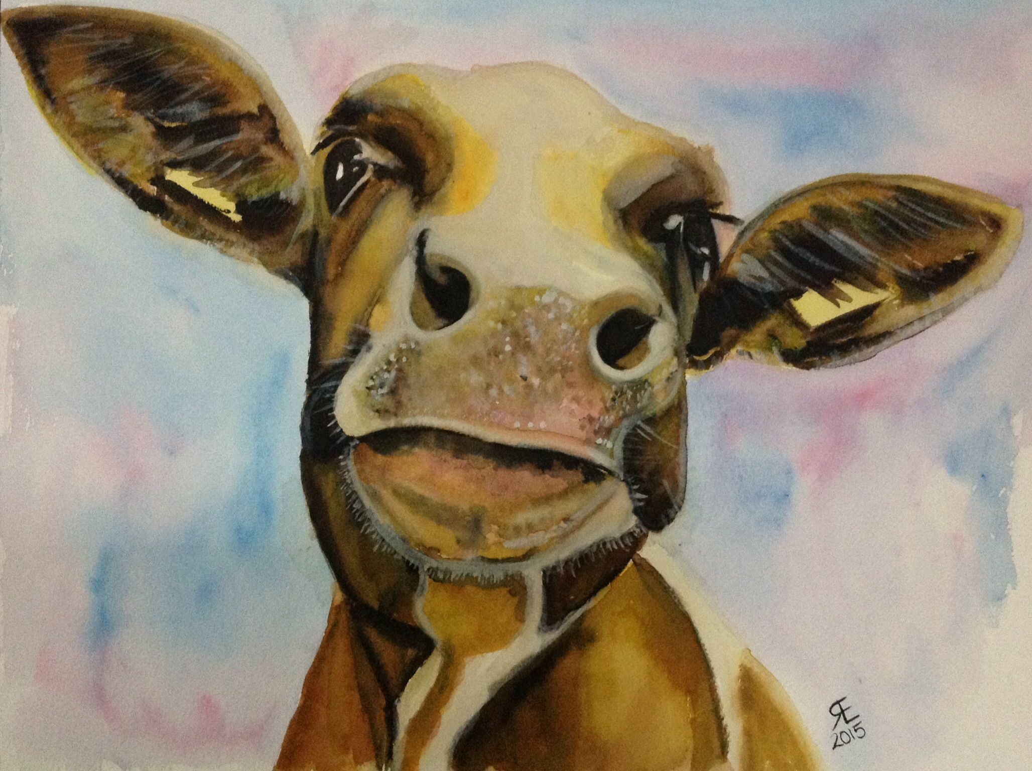 2056x1536 No Name Brown Cow' Watercolour Art By Rebecca Evans - Brown Cow Painting