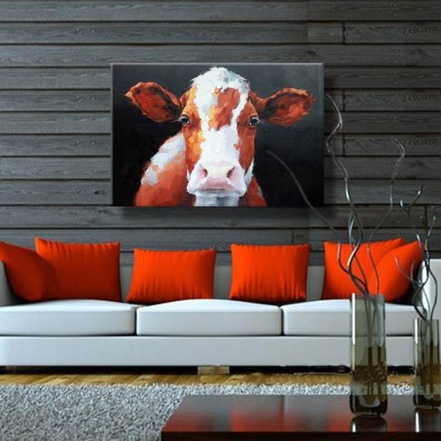 640x640 Online Shop White Brown Cow Acrylic Painting Hand Painted Modern - Brown Cow Painting