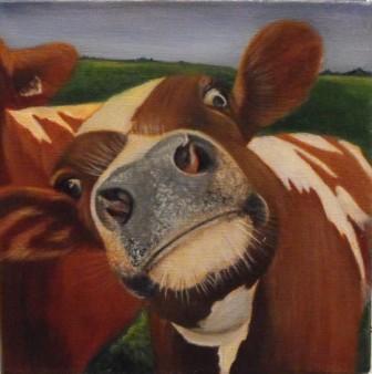 336x338 Sharka Leigh Cow Paintings Animal Paintings - Brown Cow Painting