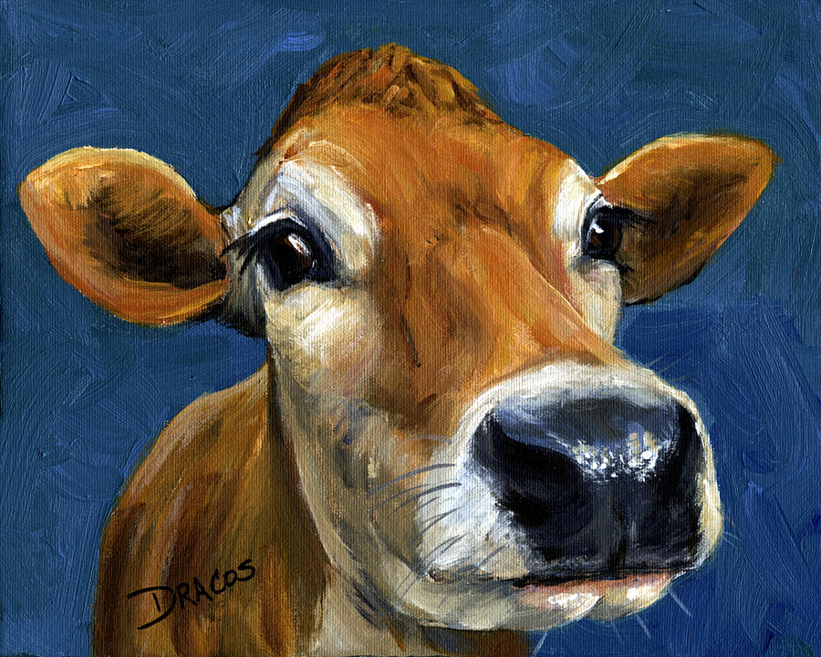 900x720 Sweet Jersey Cow Painting By Dottie Dracos - Brown Cow Painting