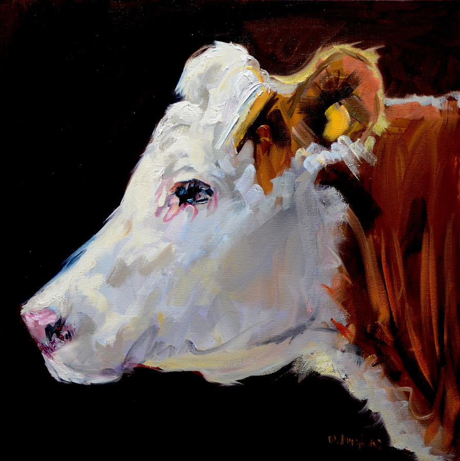 897x900 White On Brown Cow Painting By Diane Whitehead - Brown Cow Painting