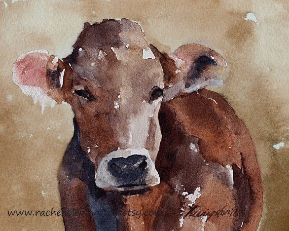 570x456 Nursery Art Print Boy Cow Painting Folk Art Painting Folk Art Cow - Brown Cow Painting