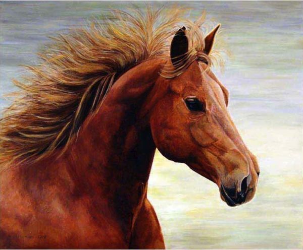 600x496 Hand Painted Horse Oil Painting On Canvas Wall Art, A Running - Brown Horse Painting