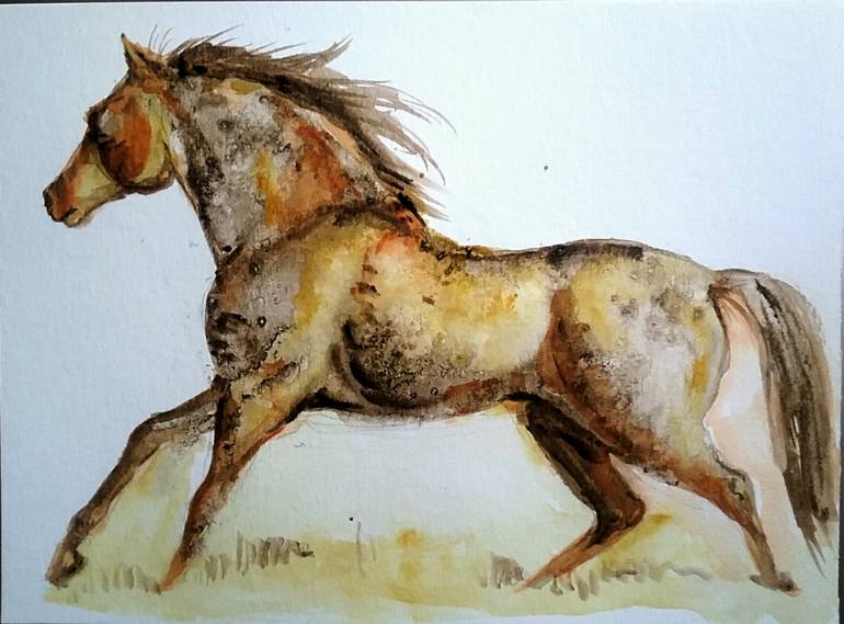 770x569 Saatchi Art Golden Brown Horse Running Painting By Daniela Vasileva - Brown Horse Painting