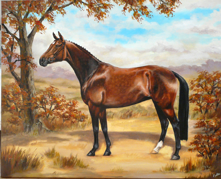 900x729 Warmblood Horse Painting By Lykkebianca - Brown Horse Painting