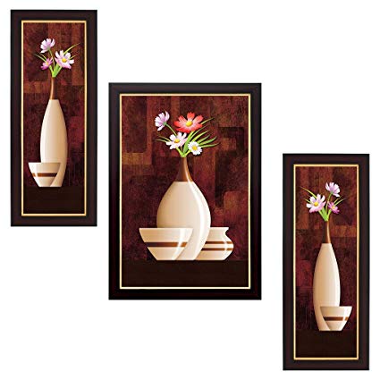 425x425 Delight Flower Painting With Brown Frame Set Of 3 Amazon.in Home - Brown Painting