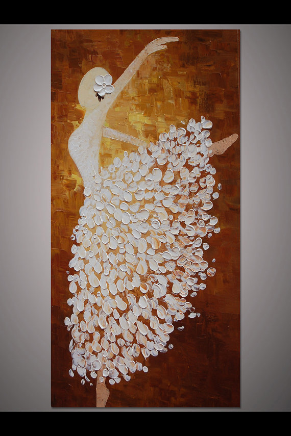570x855 Hand Painted White Brown Dancing Ballerina Painting Wall Art - Brown Painting