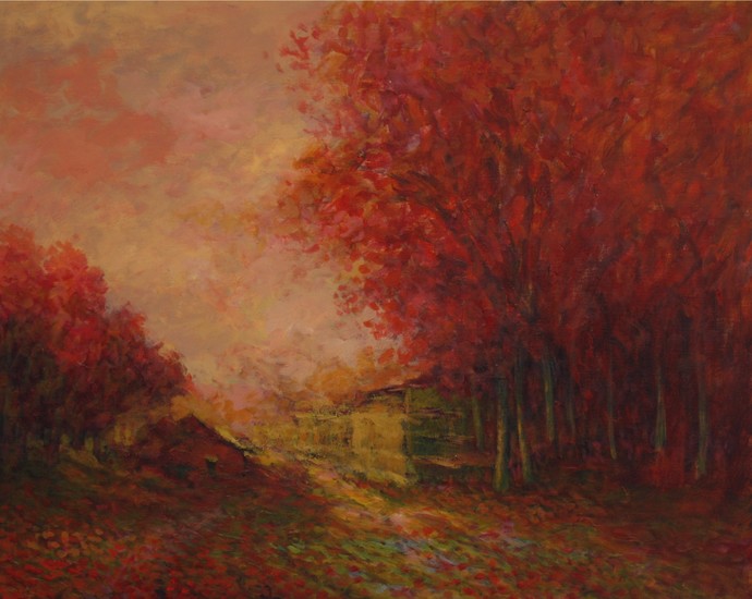 690x550 My Village Home By Artist Zargar Zahoor Impressionism, Painting - Brown Painting