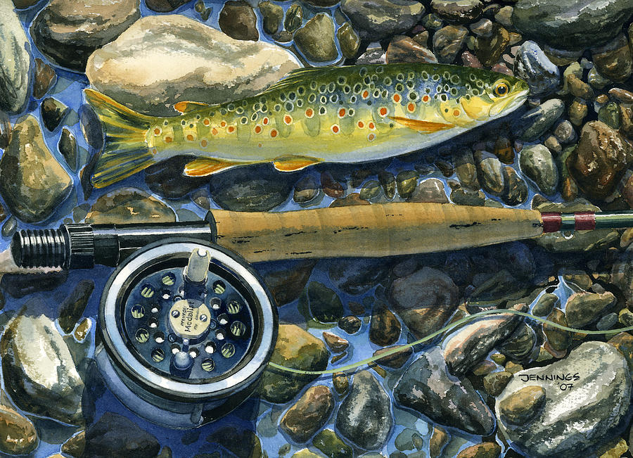 900x651 Brown Trout Rush Creek Painting By Mark Jennings - Brown Trout Painting