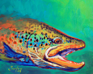 300x240 Fish Art Marine Art Paintings Prints Savlen - Brown Trout Painting