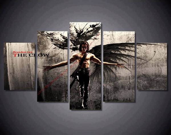 600x477 5pcs Brandon Bruce Lee The Crow Canvas Prints Colorful American - Bruce Lee Beach Painting