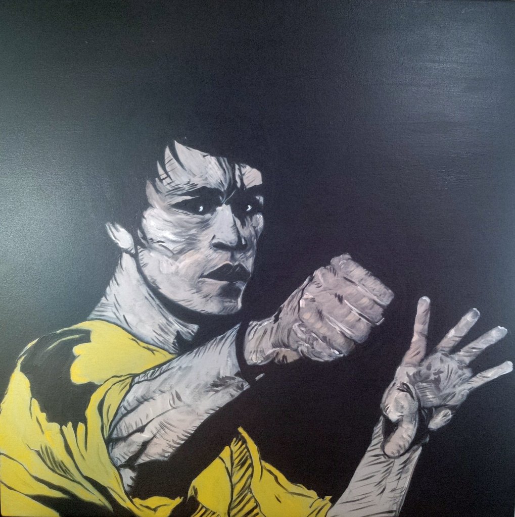 1019x1024 Frankie's Bruce Lee Oil On 30x30x2 Gallery Wrap Canvas - Bruce Lee Painting