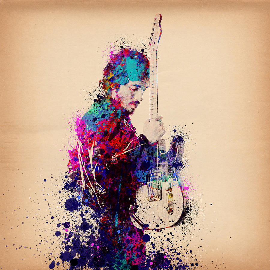 900x900 Bruce Springsteen Splats And Guitar Painting By Bekim Art - Bruce Painting