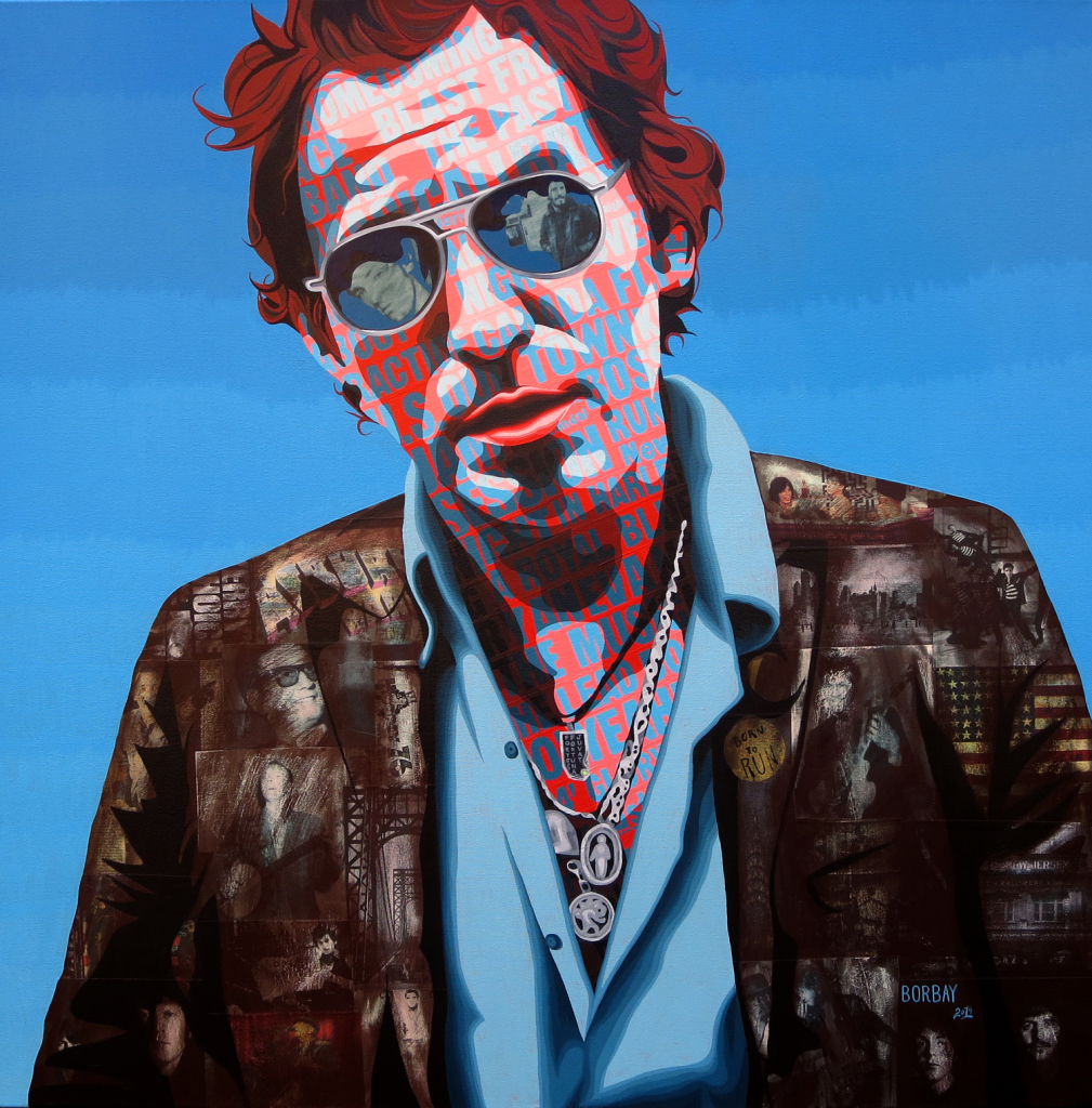1009x1024 Bruce Springsteen Collage Painting Borbay - Bruce Springsteen Painting