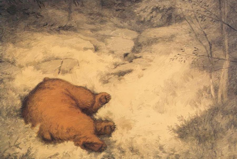 900x605 Bruin Asleep In The Blueberry Bushes Bamsen Sover I Blaablyngen - Bruin Painting