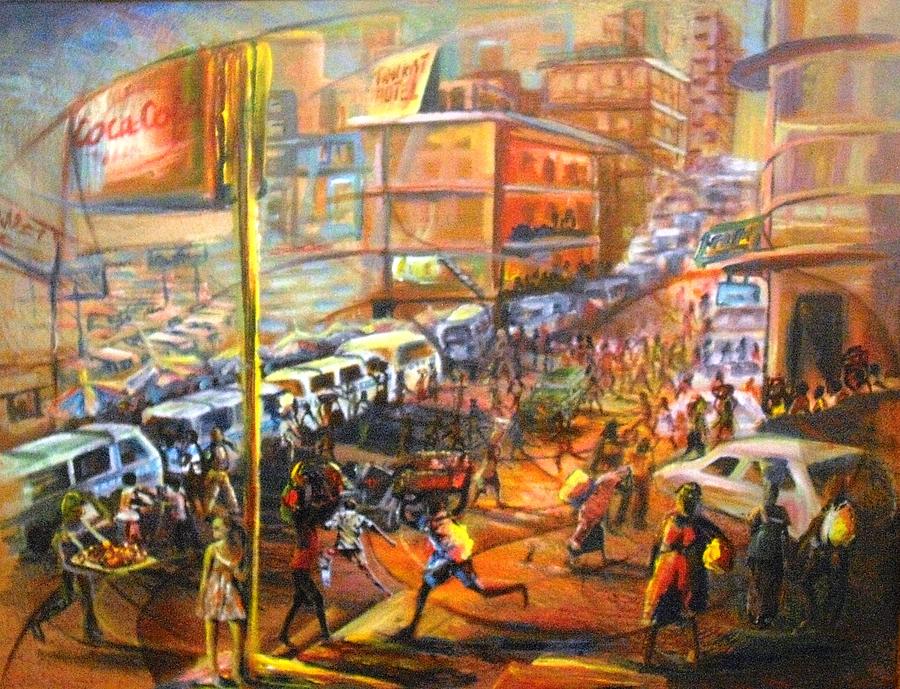 900x689 My City Painting By Ruganzu Bruno - Bruno Painting