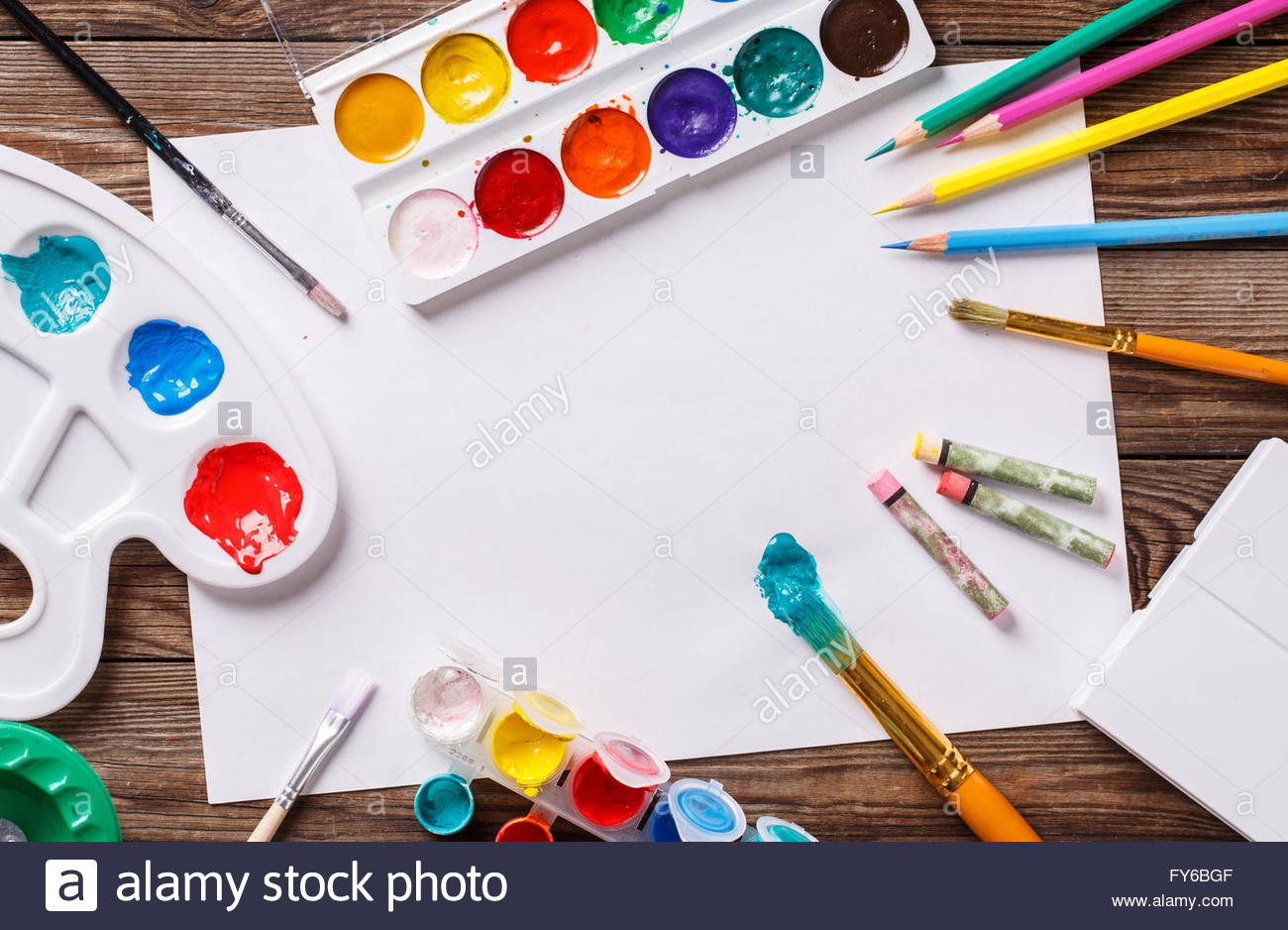 1300x938 Paper, Watercolors, Paint Brush And Some Art Stuff On Wooden Table - Brush Painting