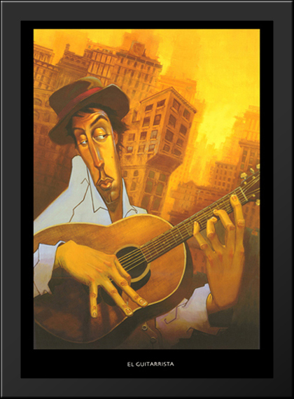 420x570 El Guitarrista 28x40 Extra Large Black Wood Framed Art Print By - Bua Painting