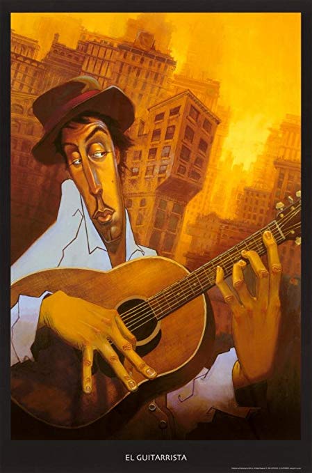 449x679 El Guitarrista Justin Bua Art Print Poster Urban Nyc - Bua Painting