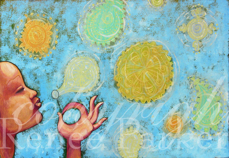 800x551 Original Acrylic Painting Blowing Paisley Bubbles In Pastel Colors - Bubble Blowing Painting
