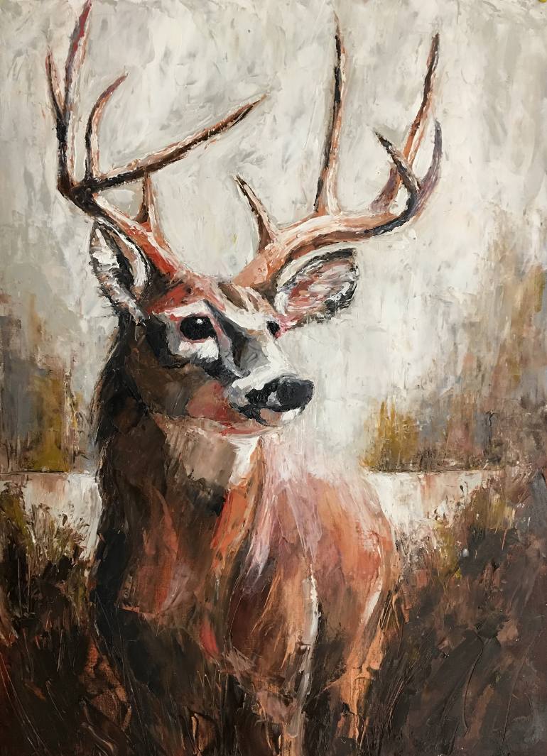 770x1065 Saatchi Art Young Buck Painting By Bernard Burridge - Buck Painting