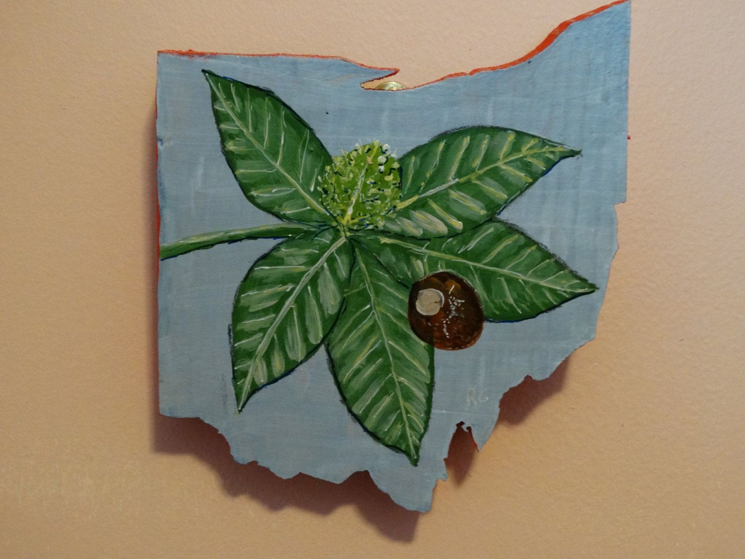 1500x1125 Ohio State Outline Plaque With Buckeye Painting (Original Painting - Buckeye Painting