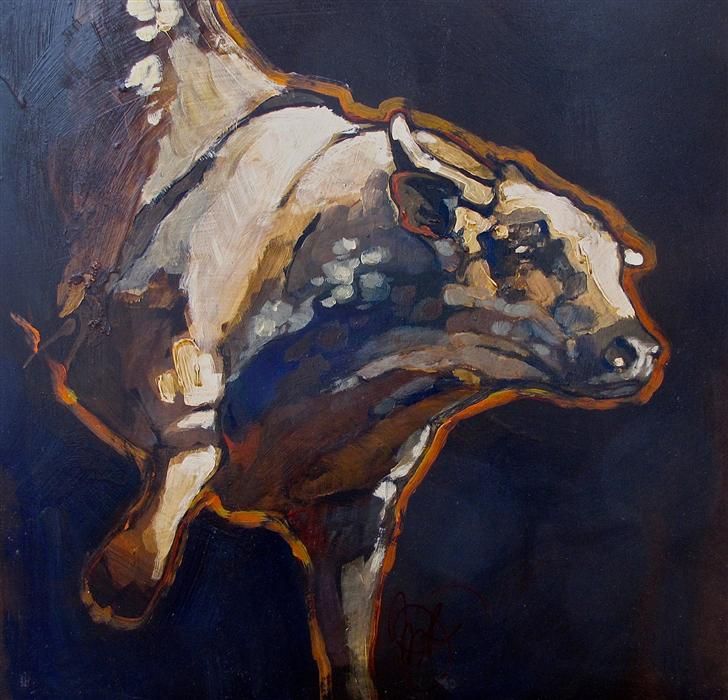 728x700 Original Art For Sale - Bucking Bull Painting