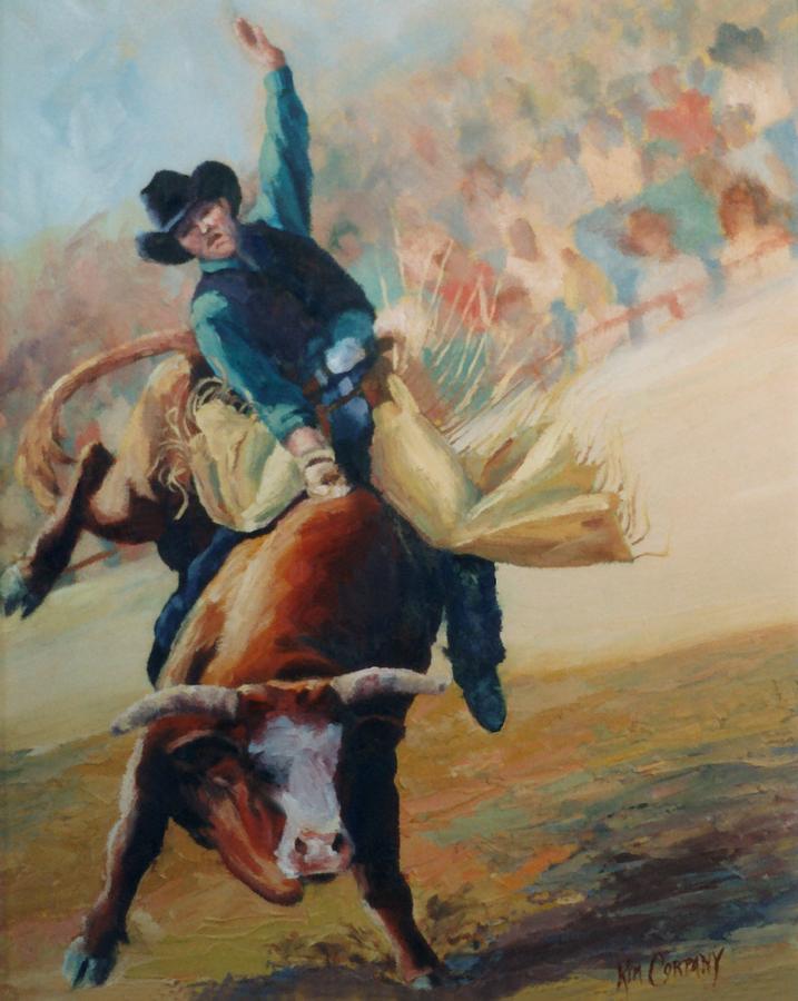 717x900 Staying In The Middle Rodeo Bucking Bull Painting By Kim Corpany - Bucking Bull Painting
