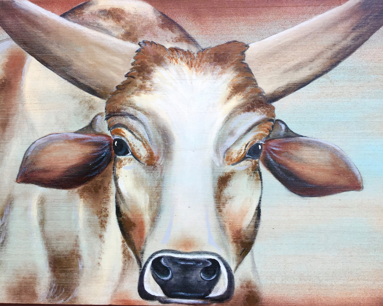 1500x1199 Western Art, Rodeo Bull, Original Acrylic On Wood Art, Hand - Bucking Bull Painting