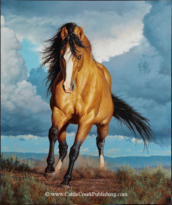 576x685 Mansanarez Rolling Thunder Tom Mansanarez Wildlife Art - Buckskin Horse Painting