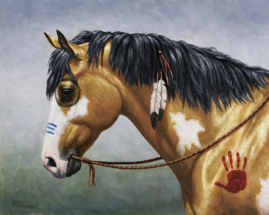 900x720 Buckskin Native American War Horse Painting By Crista Forest - Buckskin Painting