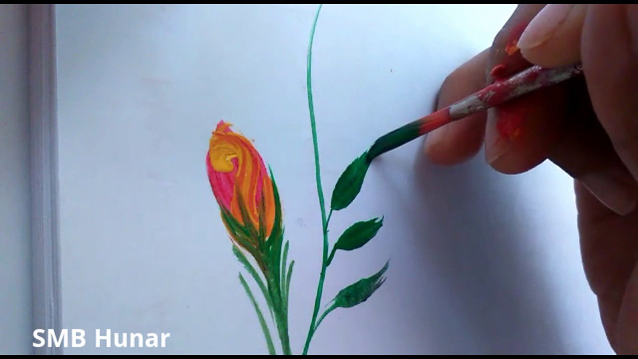 1280x720 Fabric Painting How To Paint Rose, Bud Amp Leaves With Round Brush - Bud Painting