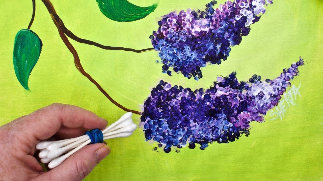 1280x720 Lilacs Cotton Swabs Painting Technique For Beginners Easy Acrylic - Bud Painting
