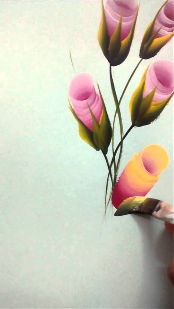 607x1080 Rose Bud Painting By Renjitha One Stroke - Bud Painting