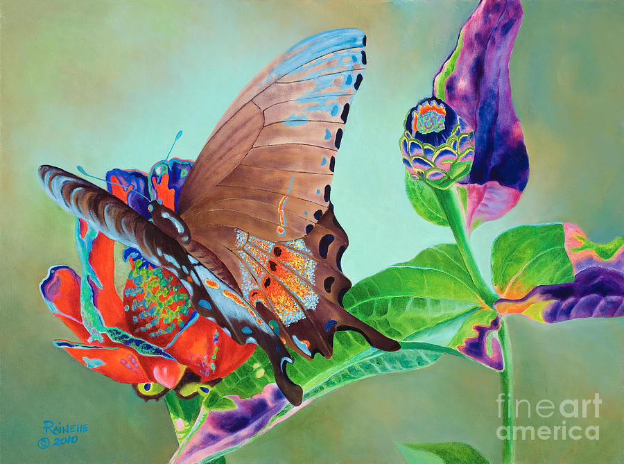 900x669 Butterfly And Bud Painting By Rainelle Meridith - Bud Painting