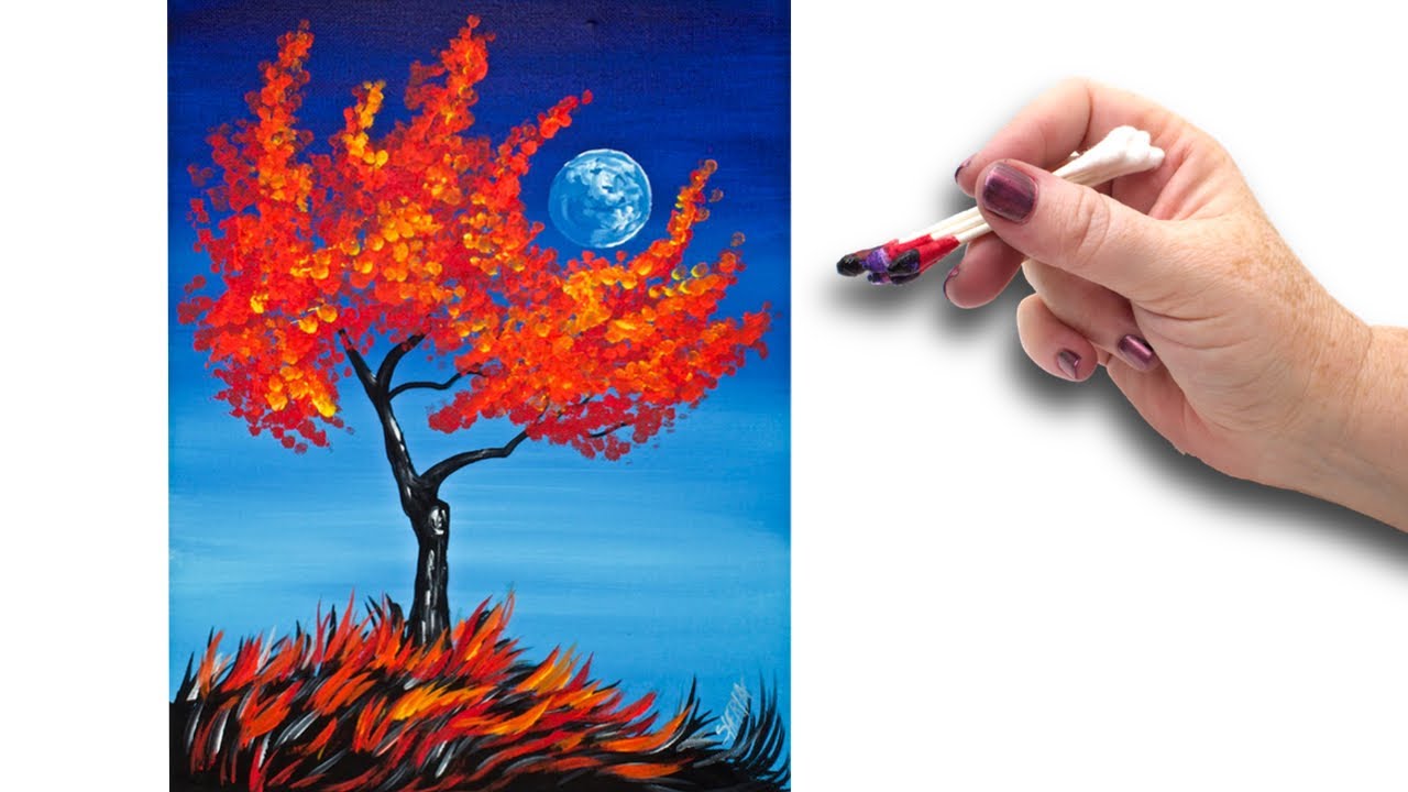1280x720 Cotton Swabs Painting Fall Tree For Beginners Basic Easy - Bud Painting
